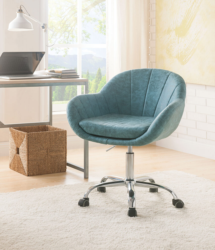 Vintage turquoise pu & chrome office chair by Acme