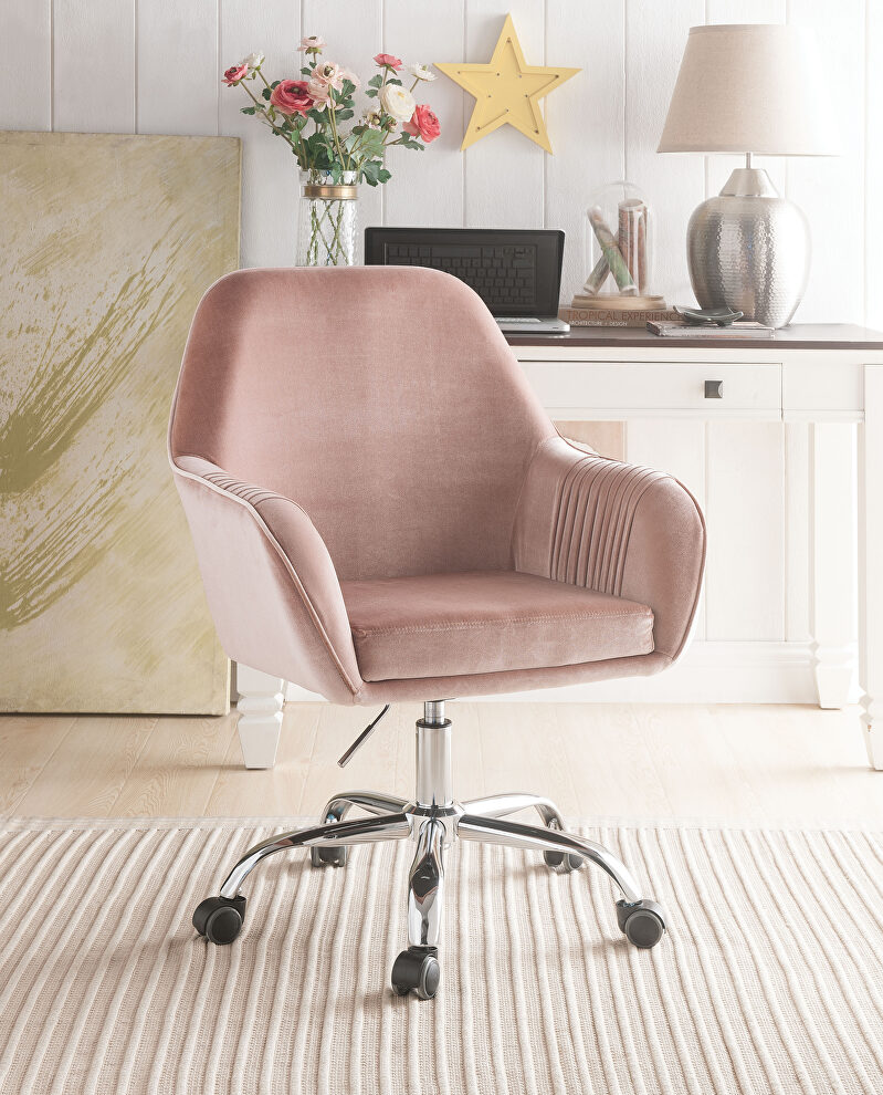 Peach velvet & chrome office chair by Acme