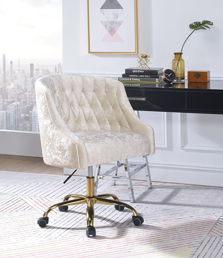 Vintage cream velvet & gold office chair by Acme