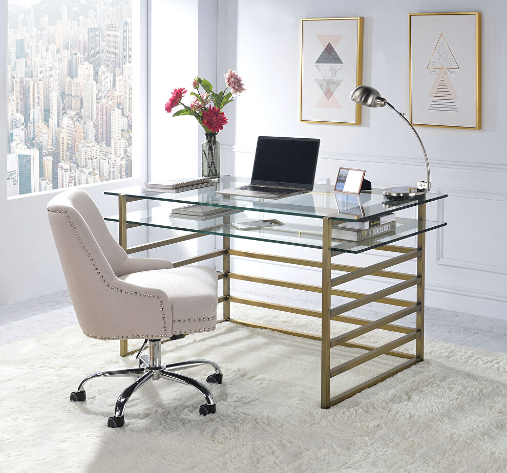 Antique gold & clear glass desk by Acme
