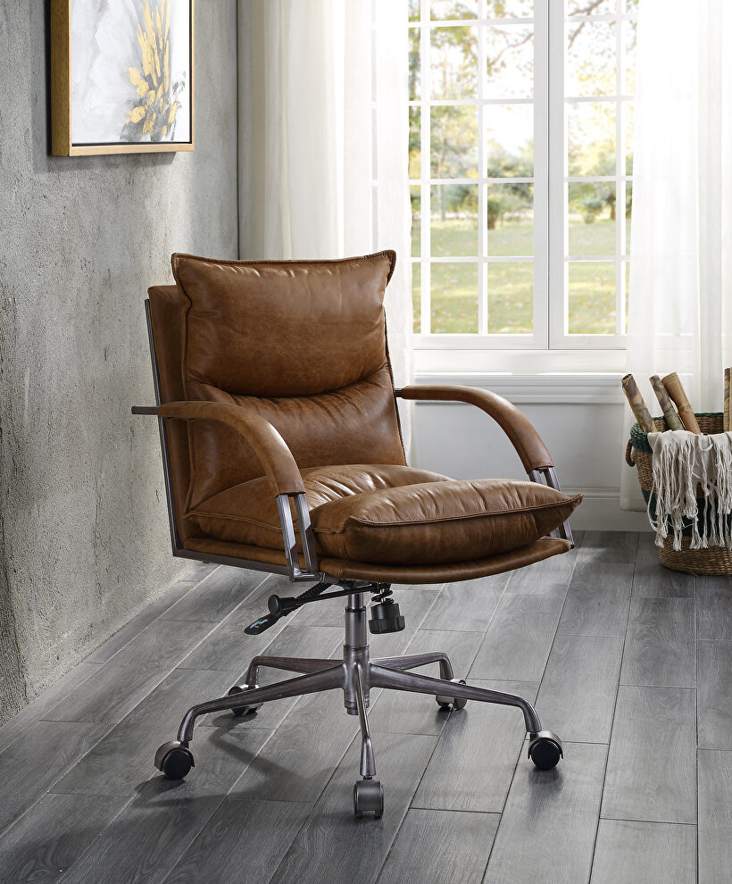 Coffee top grain leather executive swivel office chair by Acme