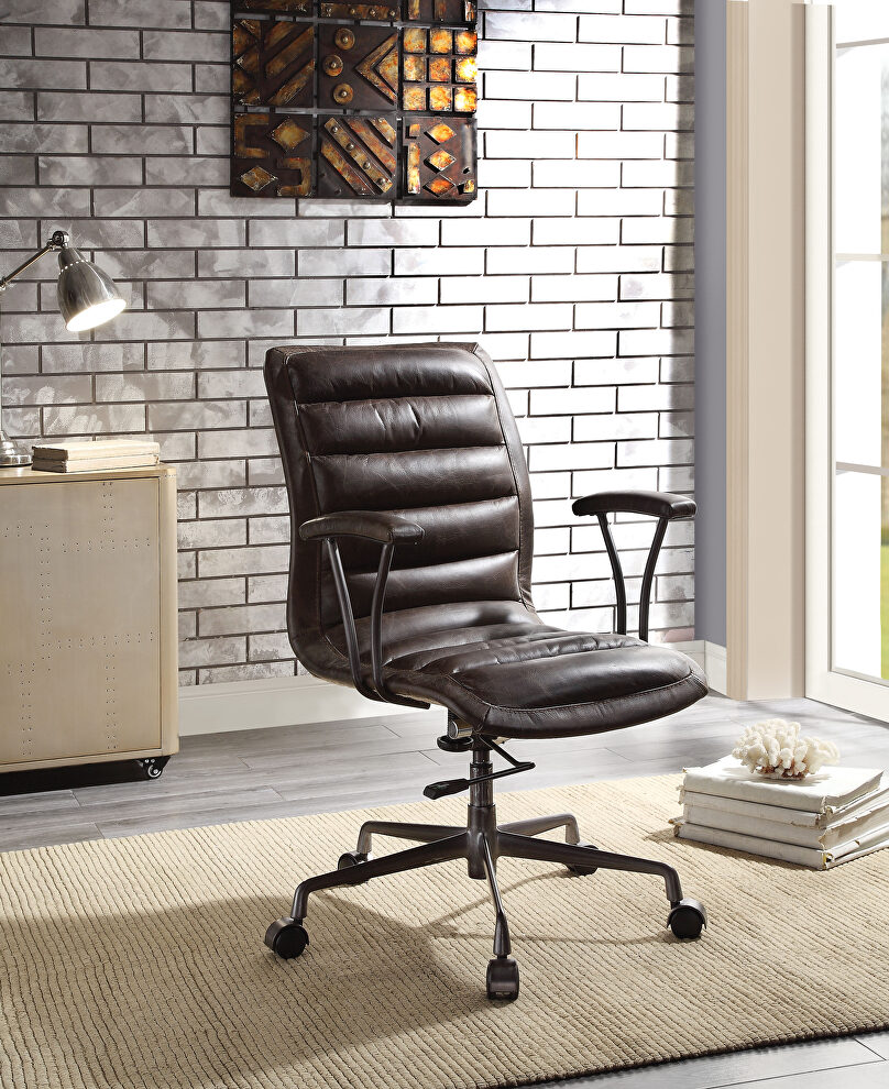 Distress chocolate top grain leather executive office chair by Acme