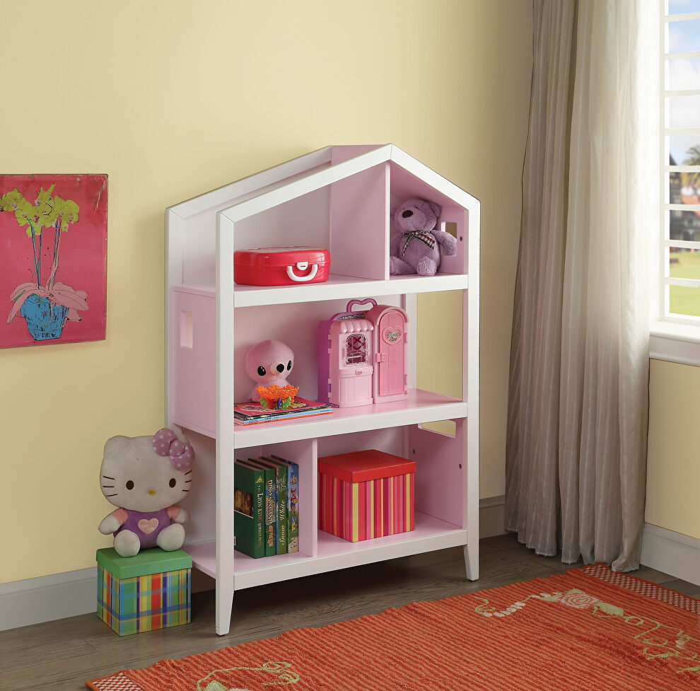 White & pink finish bookcase by Acme