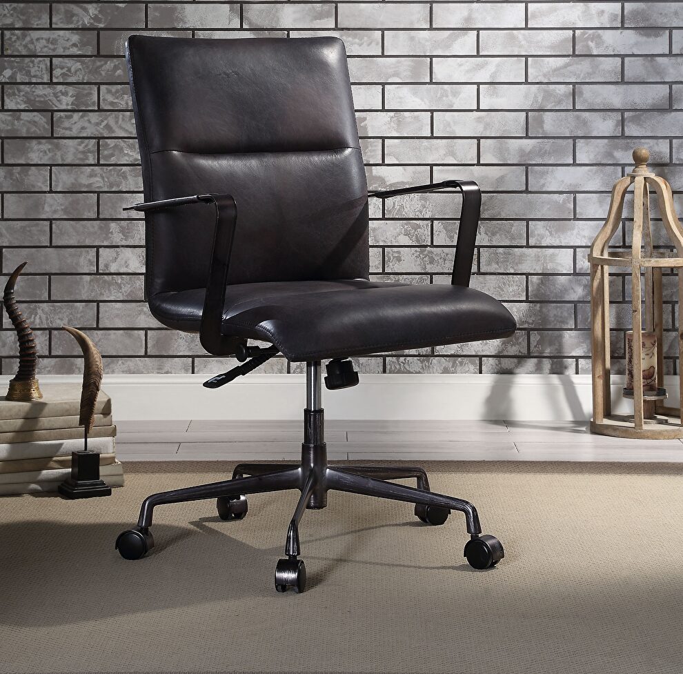 Onyx black top grain leather executive office chair by Acme
