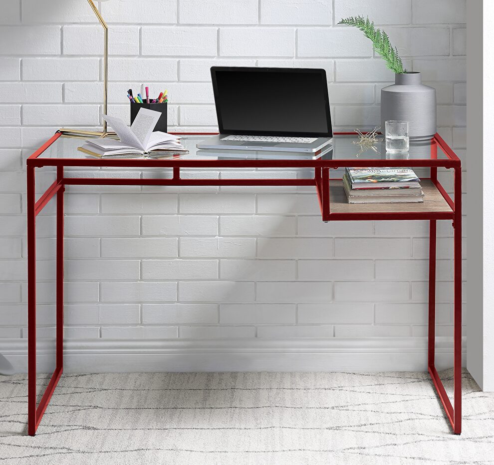 Red & glass desk by Acme