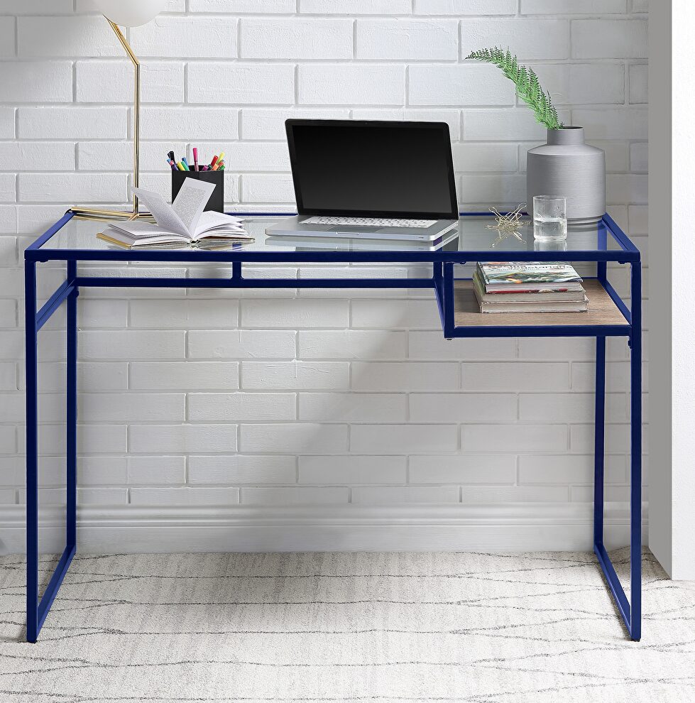 Blue & glass desk by Acme