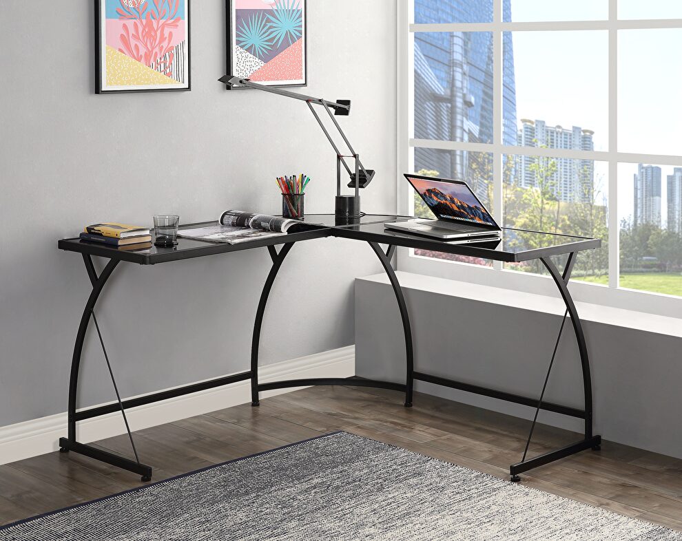 Black glass & black finish desk by Acme