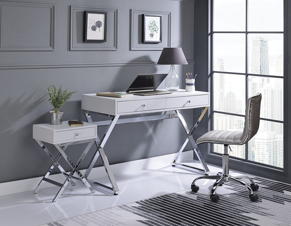 White & chrome finish coleen desk by Acme