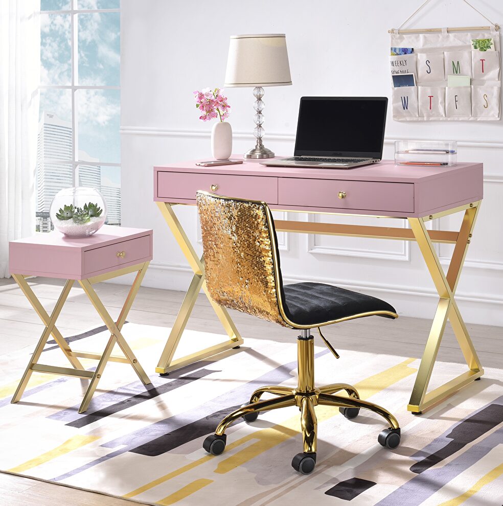 Pink & gold finish coleen desk by Acme