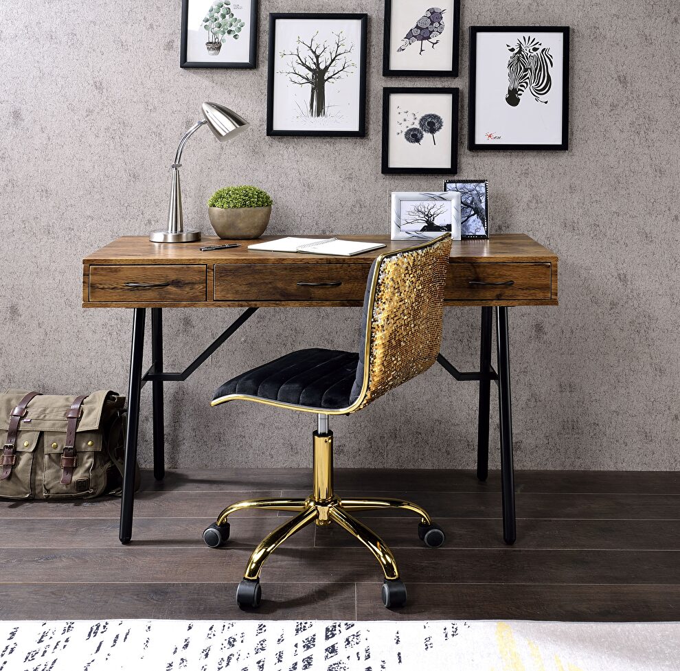 Rustic oak & black finish desk by Acme