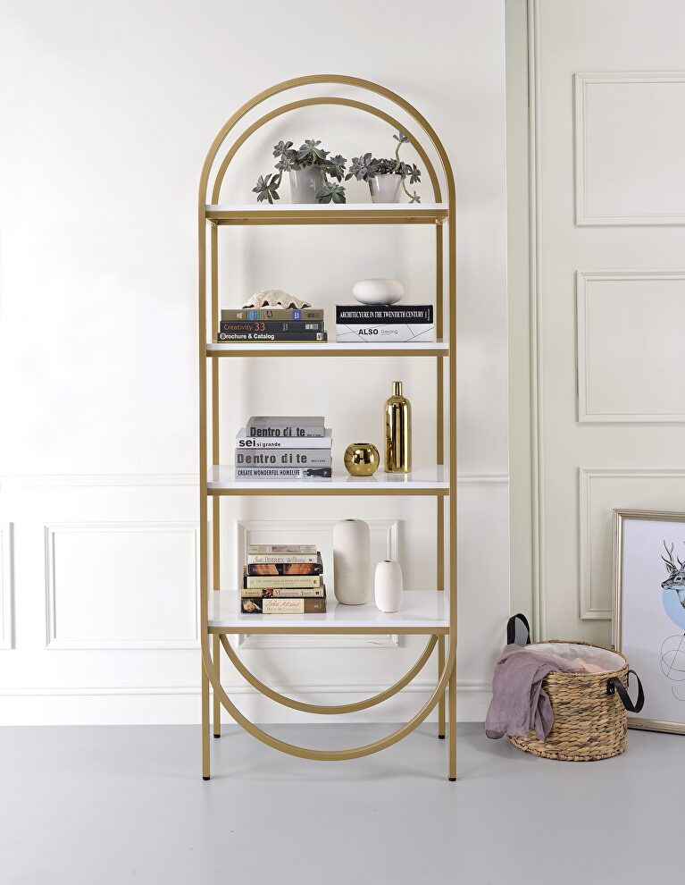 White high gloss & gold bookcase by Acme