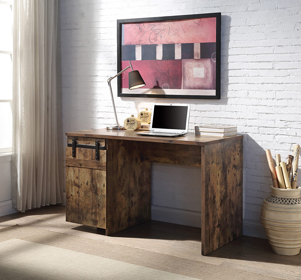 Rustic oak finish industrial-style look writing desk by Acme