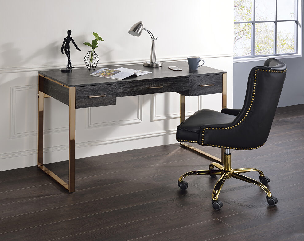 Black finish top & champagne gold base writing desk w/ usb port by Acme