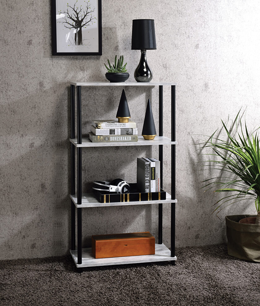 Antique white & black finish metal frame bookshelf by Acme