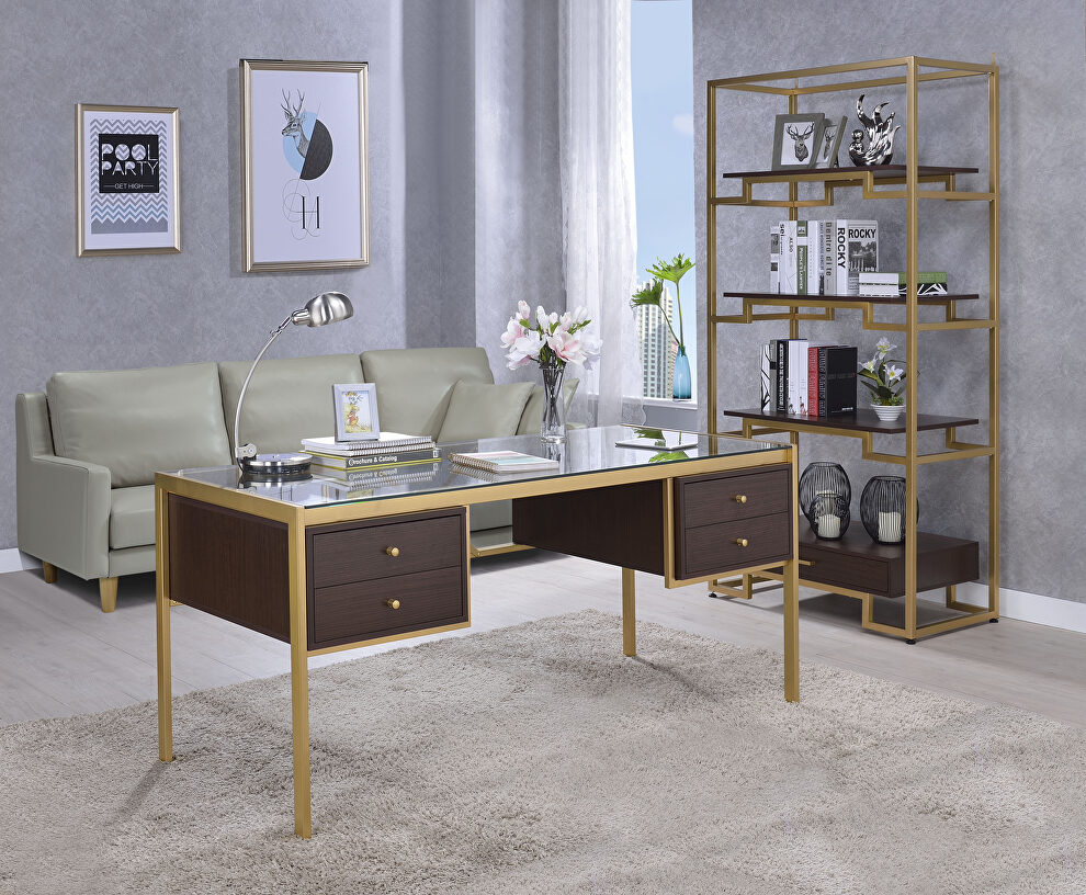 Gold & clear glass desk by Acme