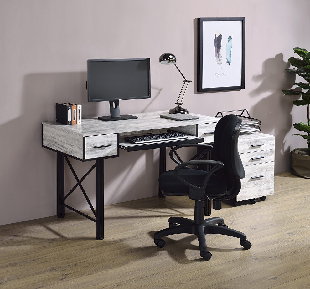 Antique white top & black metal frame desk by Acme