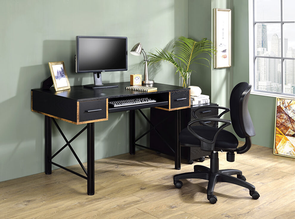 Black finish top and metal frame base desk by Acme