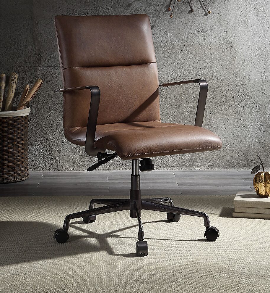 Vintage chocolate top grain leather office chair by Acme