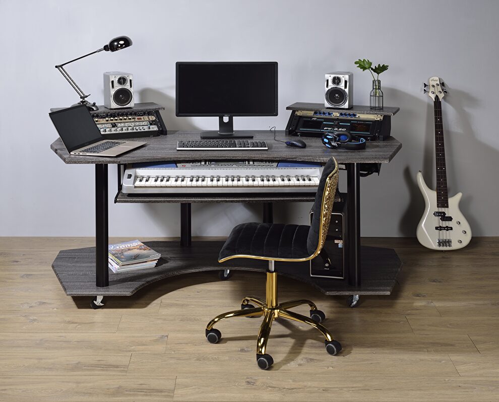 Black oak finish music recording studio desk by Acme