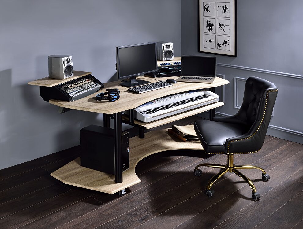 Natural oak music recording studio desk by Acme
