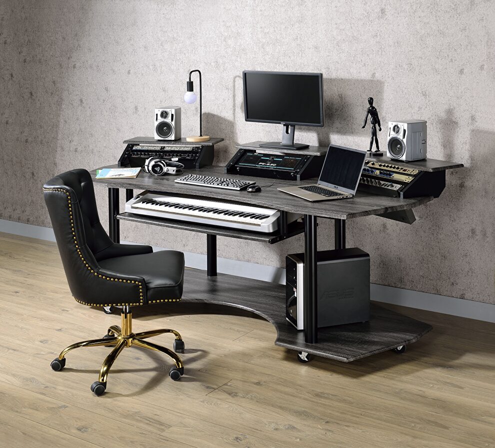 Black oak music recording studio desk by Acme