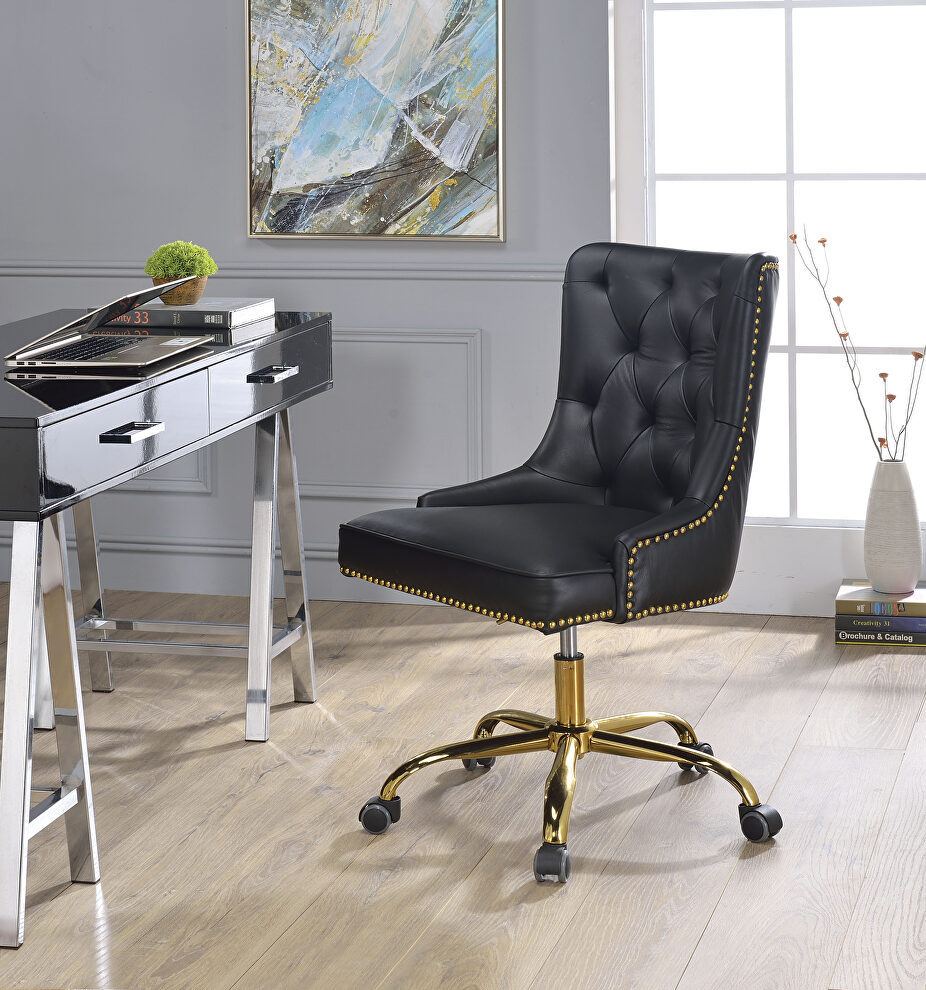 Black pu & gold office chair by Acme