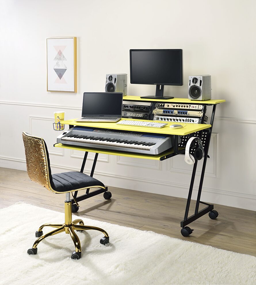 Yellow & black music recording studio desk by Acme