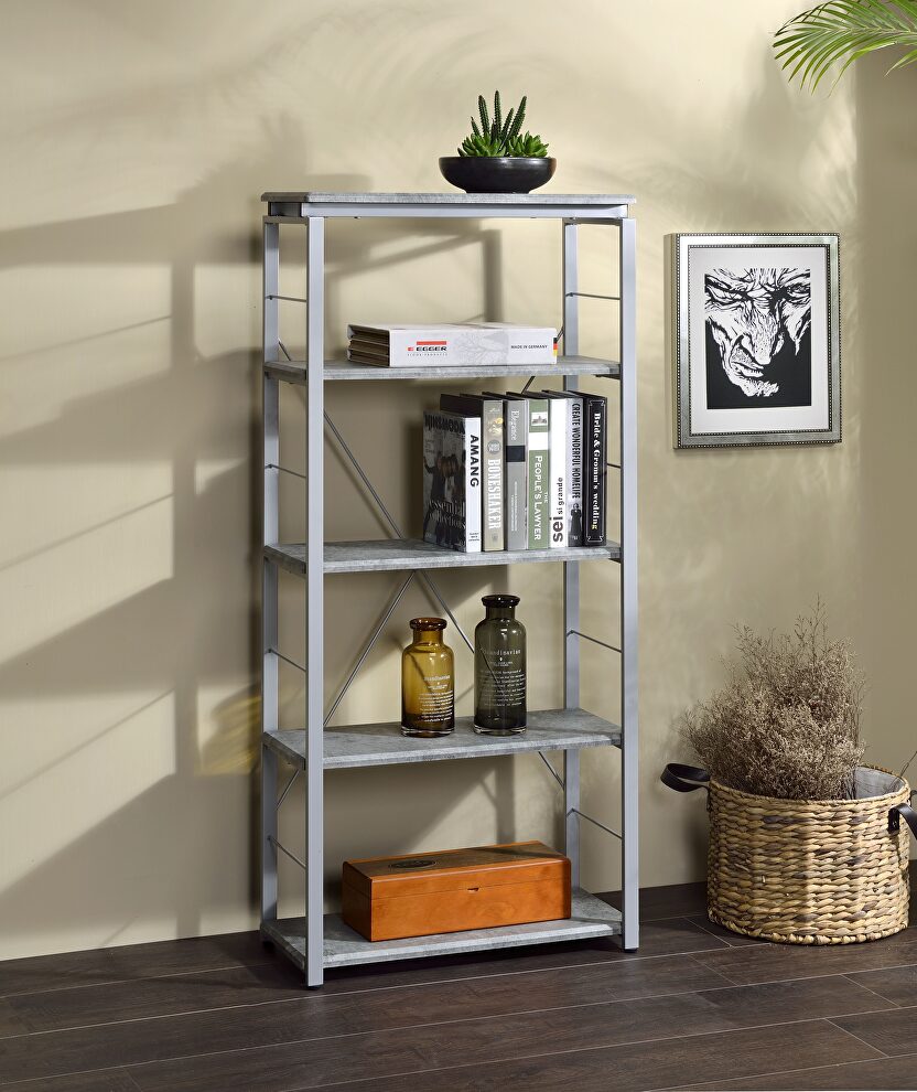 Faux concrete & silver bookcase by Acme
