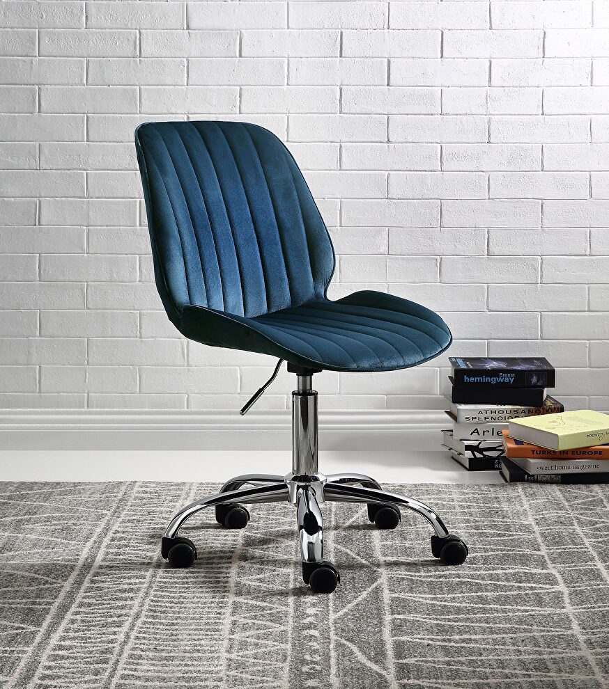 Twilight blue velvet & chrome office chair by Acme