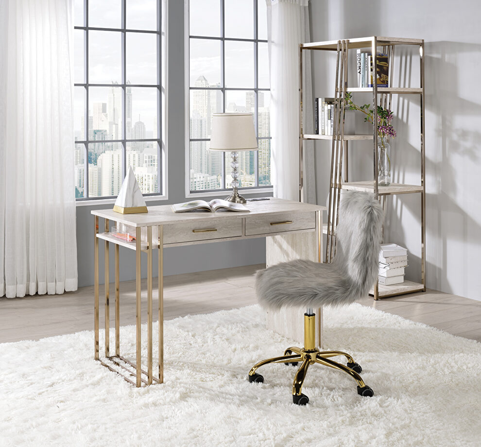 Antique white wood frame with gold metal finish desk by Acme