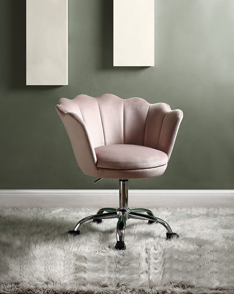Rose quartz velvet & chrome office chair by Acme