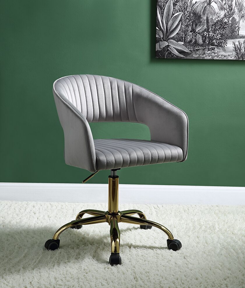 Gray velvet & gold office chair by Acme