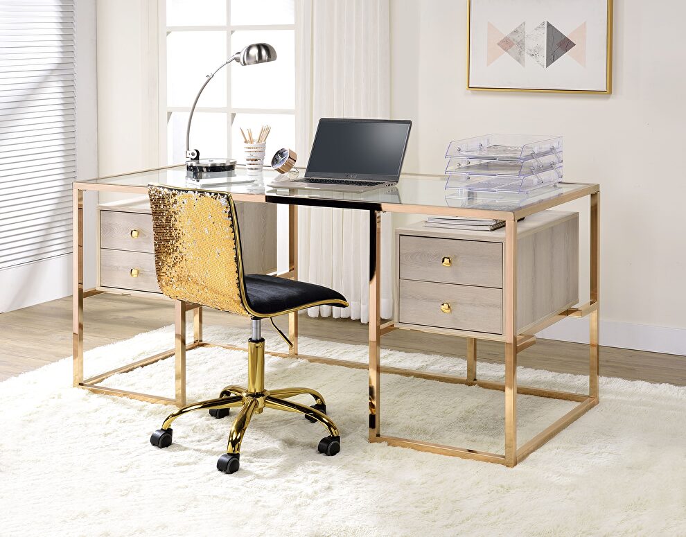 Clear glass & gold desk by Acme