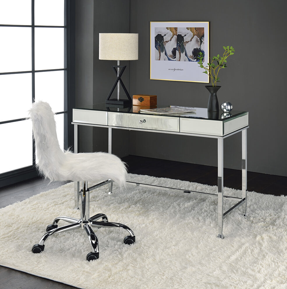 Mirrored top and chrome finish writing desk by Acme