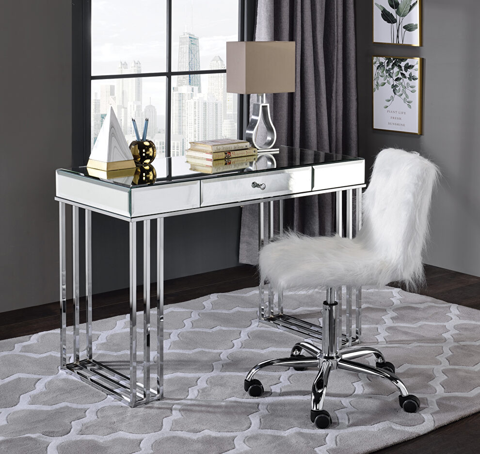 Mirrored top and chrome finish base writing desk by Acme
