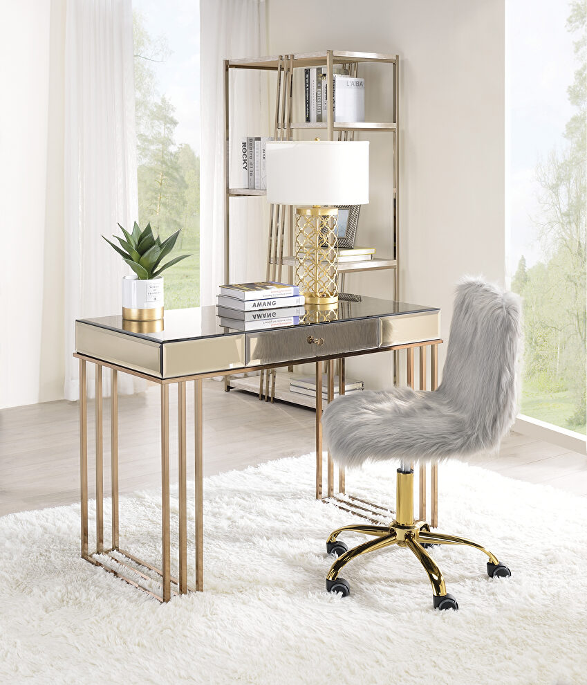 Smoky mirrored top and champagne finish base writing desk by Acme