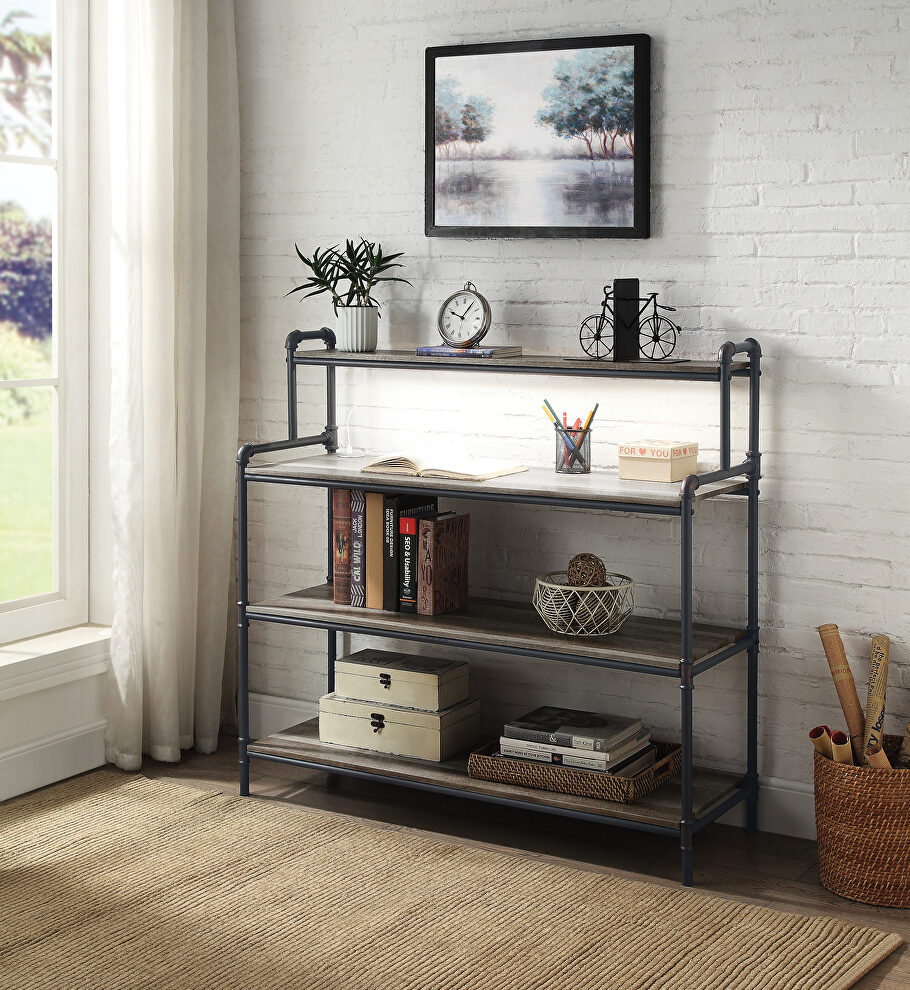 Hand-brushed look in a dark bronze finish bookshelf with built-in usb port by Acme