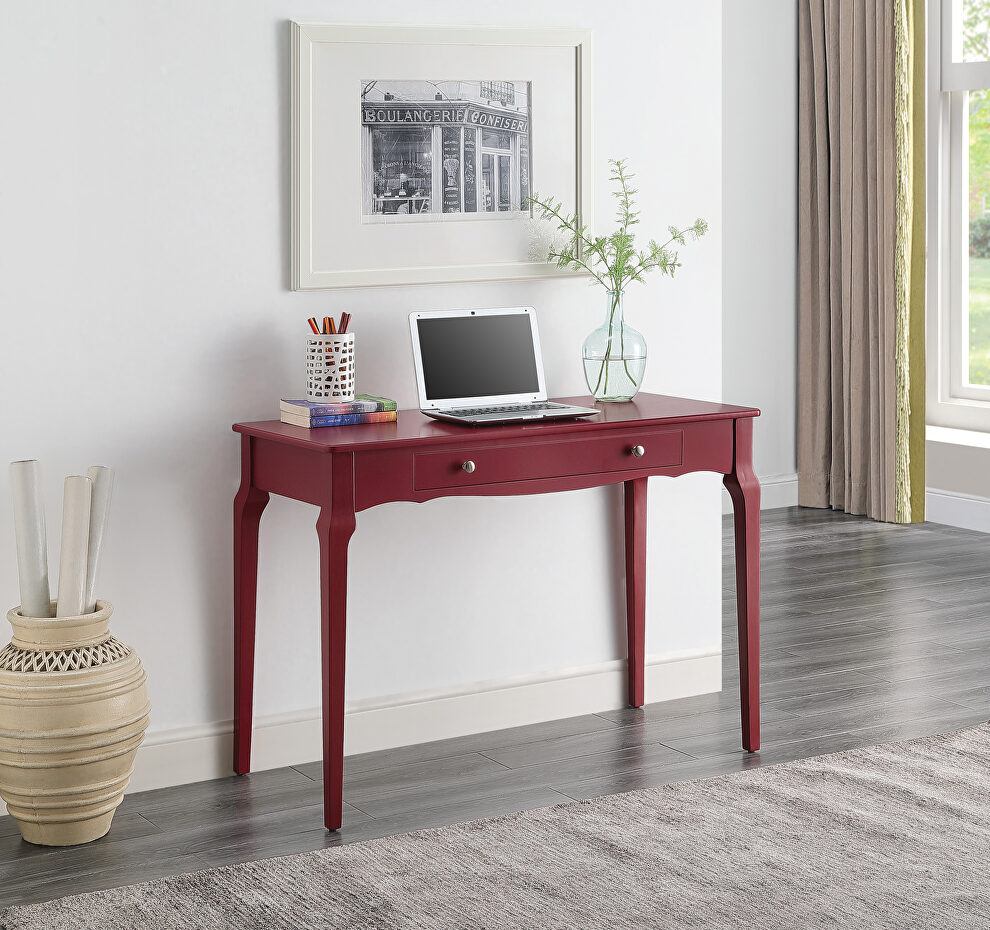 Red finish gently curving details writing desk by Acme