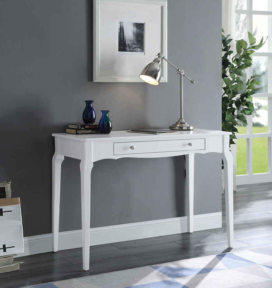 White finish gently curving details writing desk by Acme