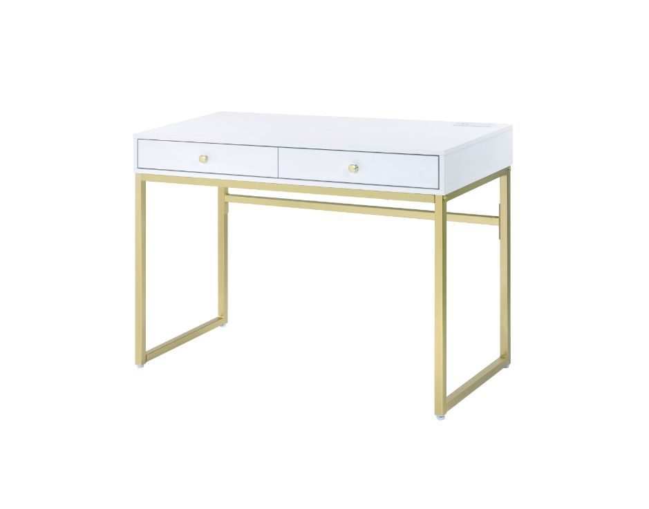 White top & brass finish base desk w/usb port by Acme