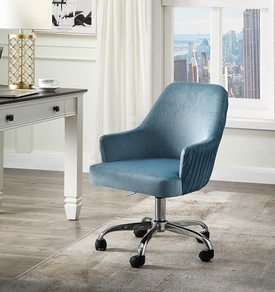 Blue velvet fully covered tempting texture office chair by Acme