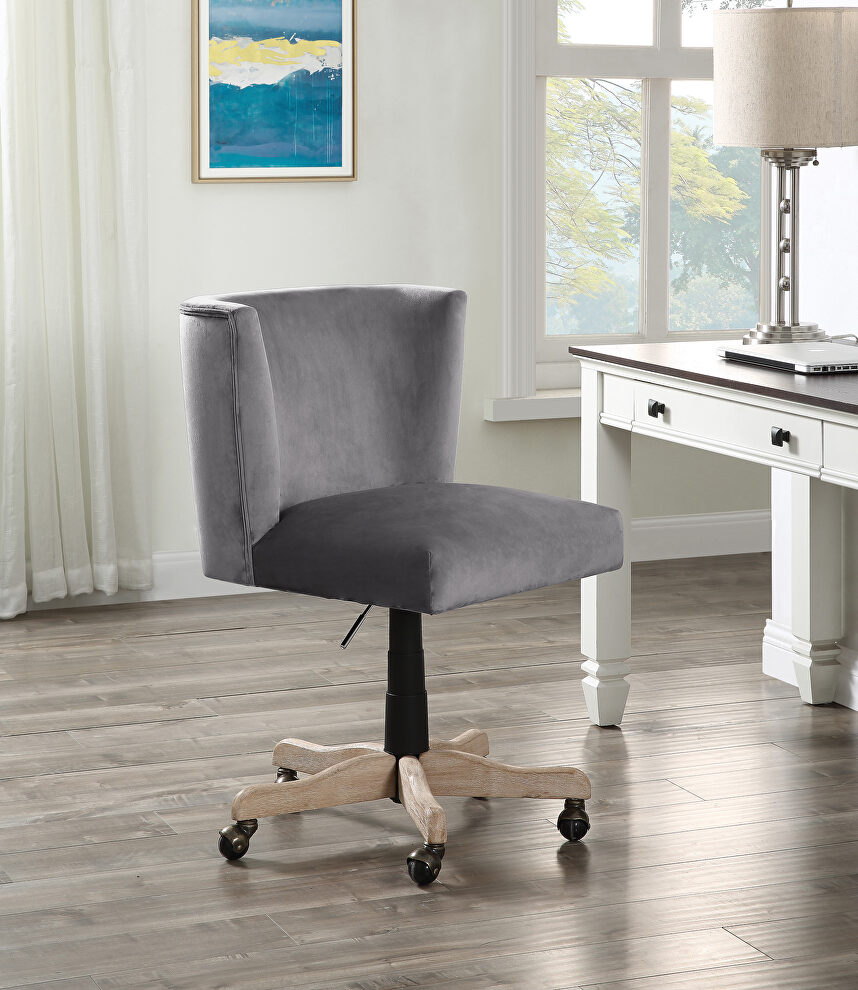 Gray velvet padded seat and back swivel office chair by Acme