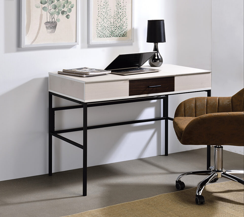 Natural top & black finish base industrial design desk by Acme