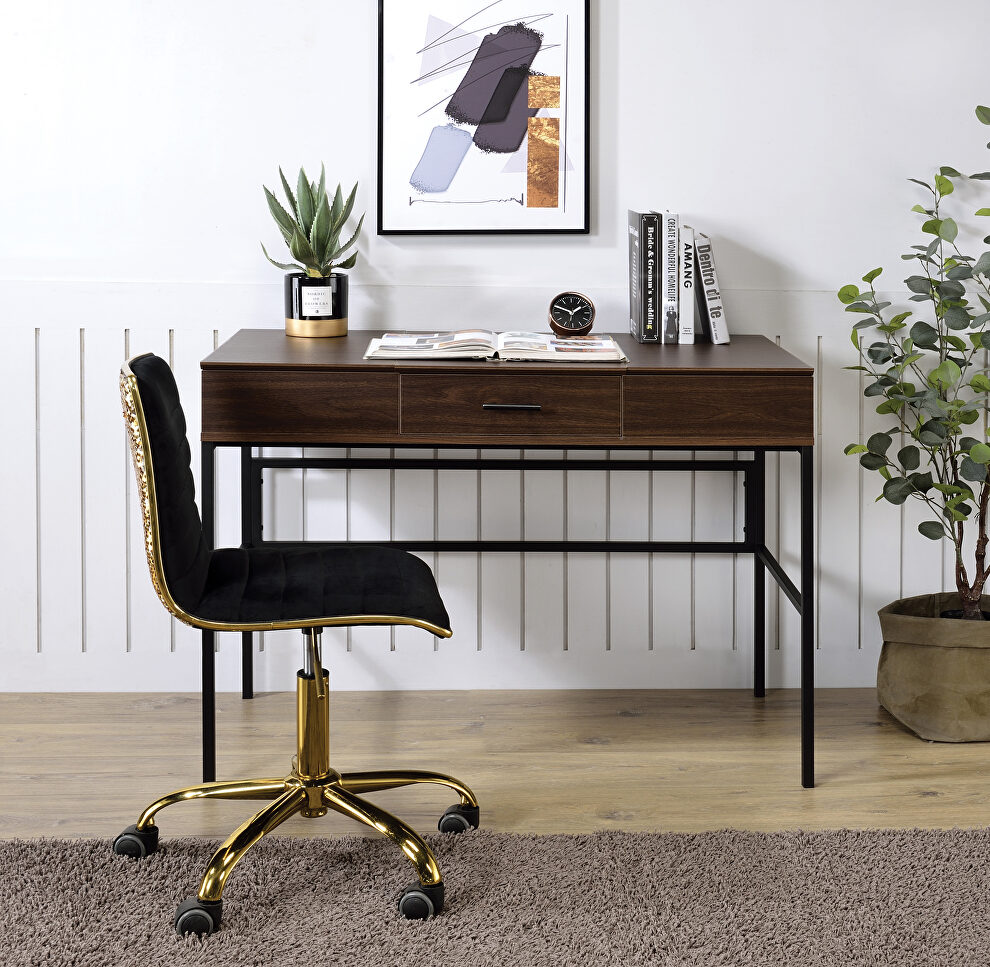 Oak top & black finish base industrial design desk by Acme