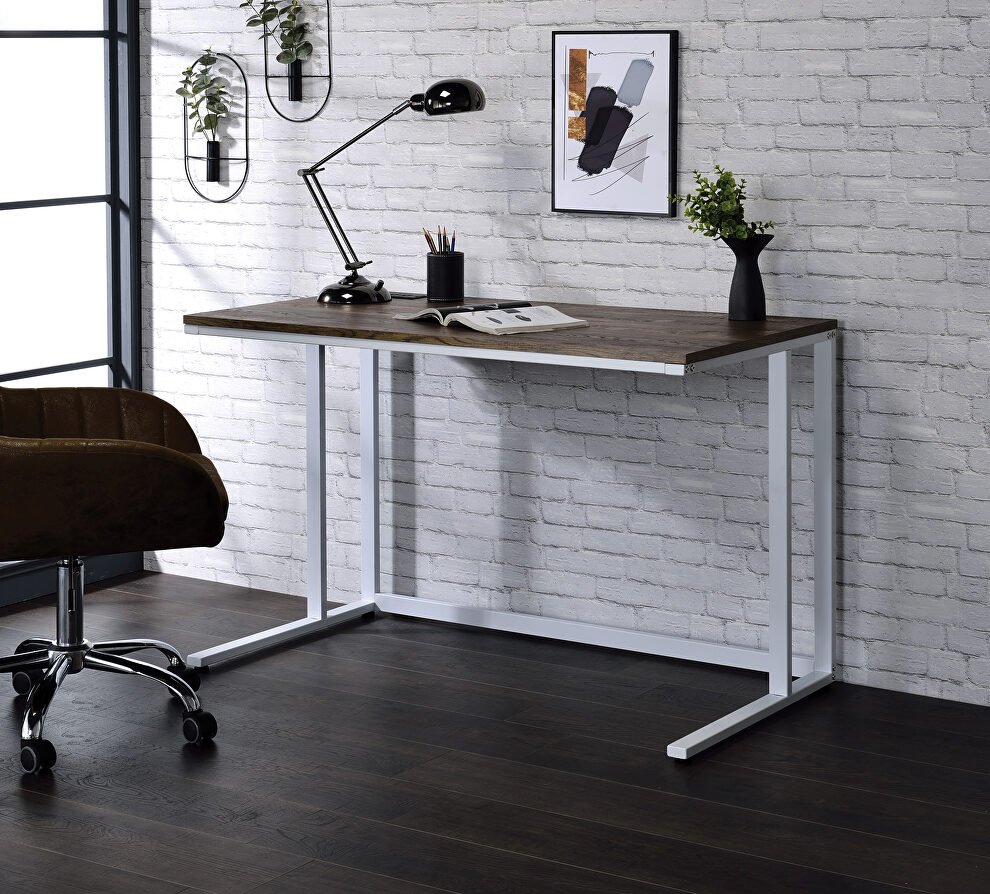 Walnut top & white finish metal open base desk w/ usb port by Acme