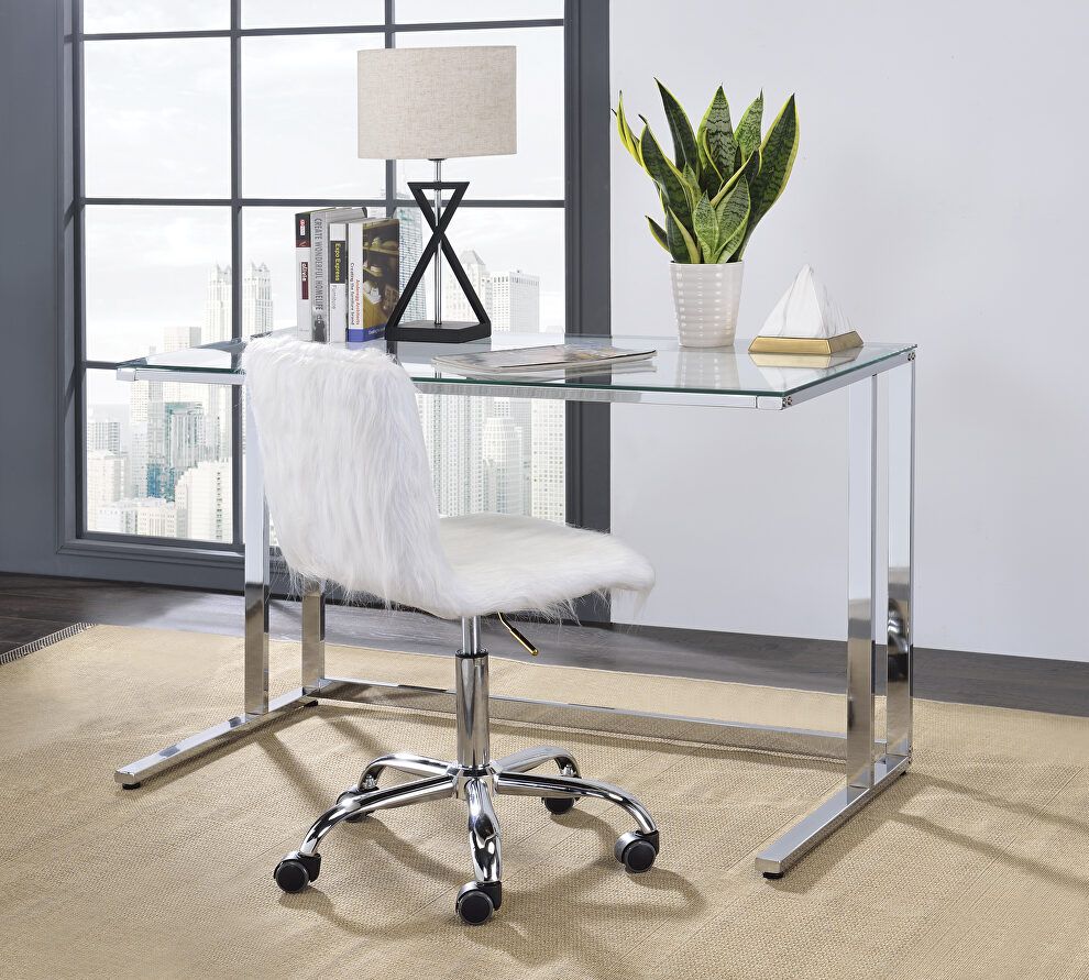 Clear top & chrome finish metal open base desk w/ usb port by Acme