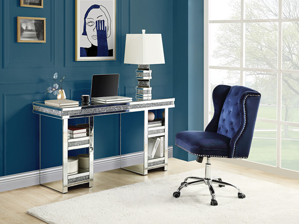 Clear glass top/ mirrored & faux diamonds writing desk by Acme