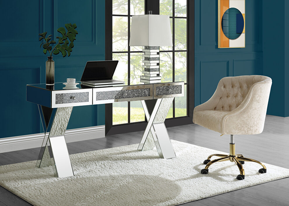 Clear glass mirrored & faux diamonds writing desk by Acme