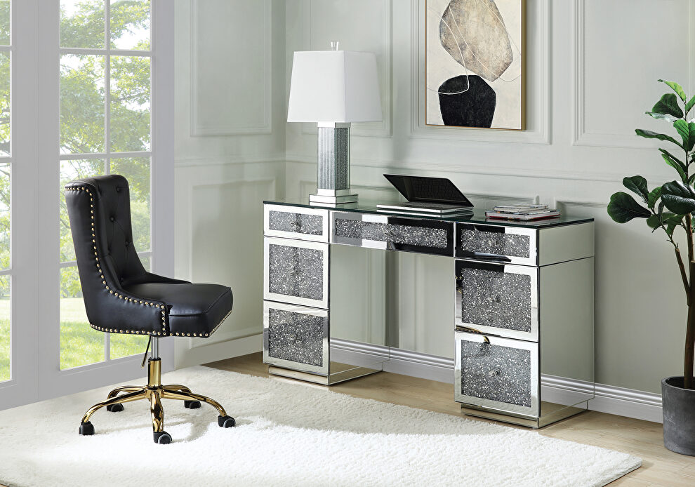 Tempered glass with spectacular faux diamond inlays office desk by Acme