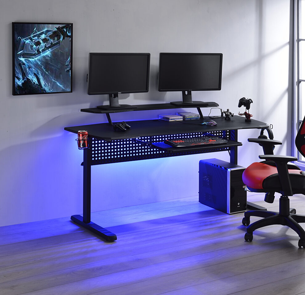 Black finish sleek-lined metal frame gaming table with led light by Acme